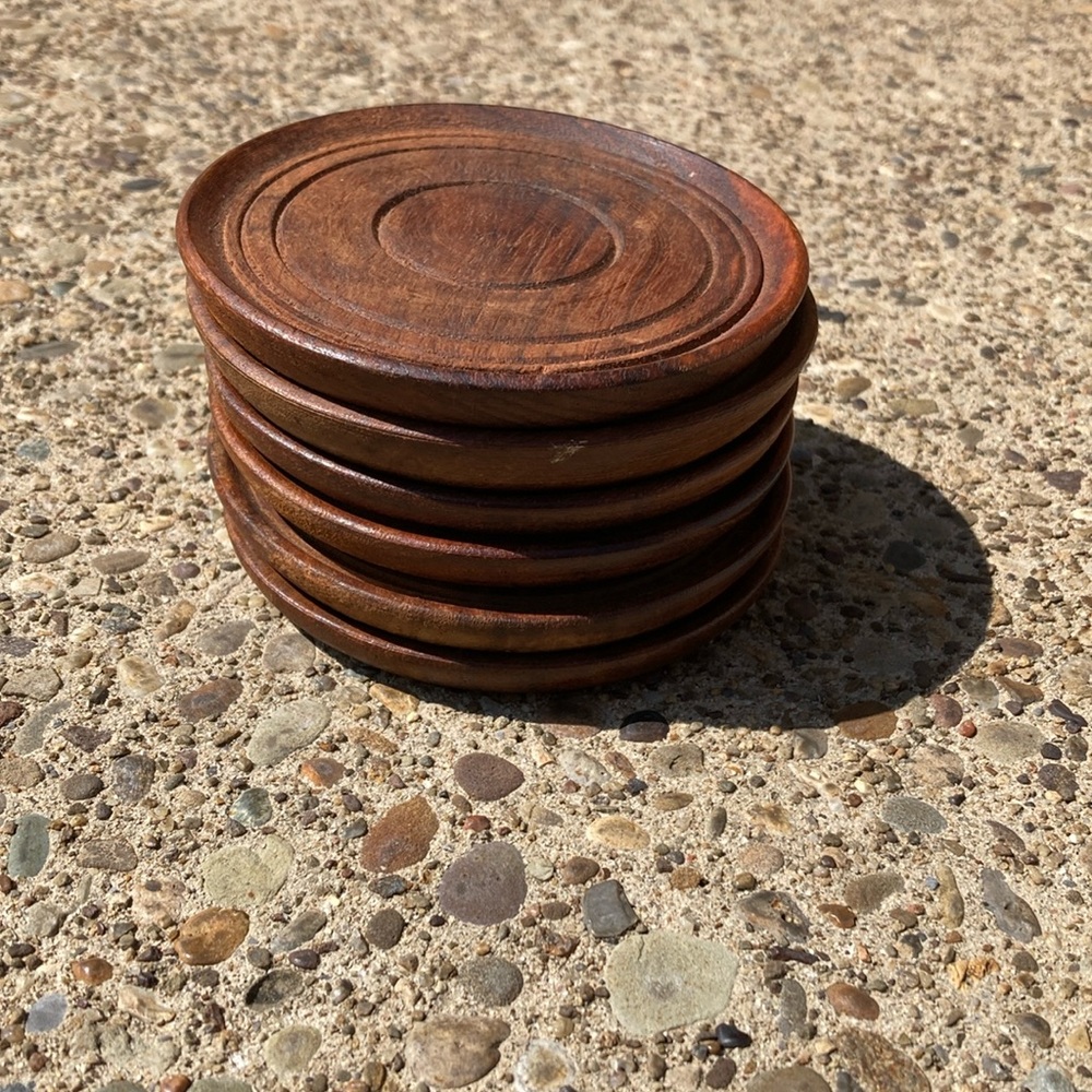 Wood Vintage coaster set - Picture 3 of 12